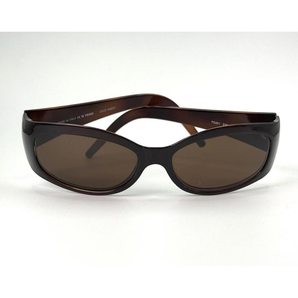 Vintage Fendi Y2K Sunglasses FF Logo Brown Wrap Designer Italy FS301 54 15 130